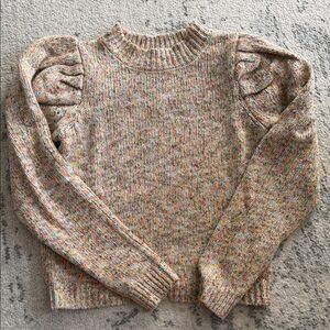 Aqua Multicolor Crew Neck Sweater with Puff Sleeves